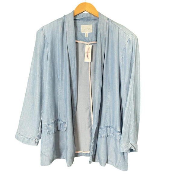 Jessica Simpson Chambray Denim Blazer Women Size 2X Light Wash Flowy Lyocell NWT - Picture 1 of 10